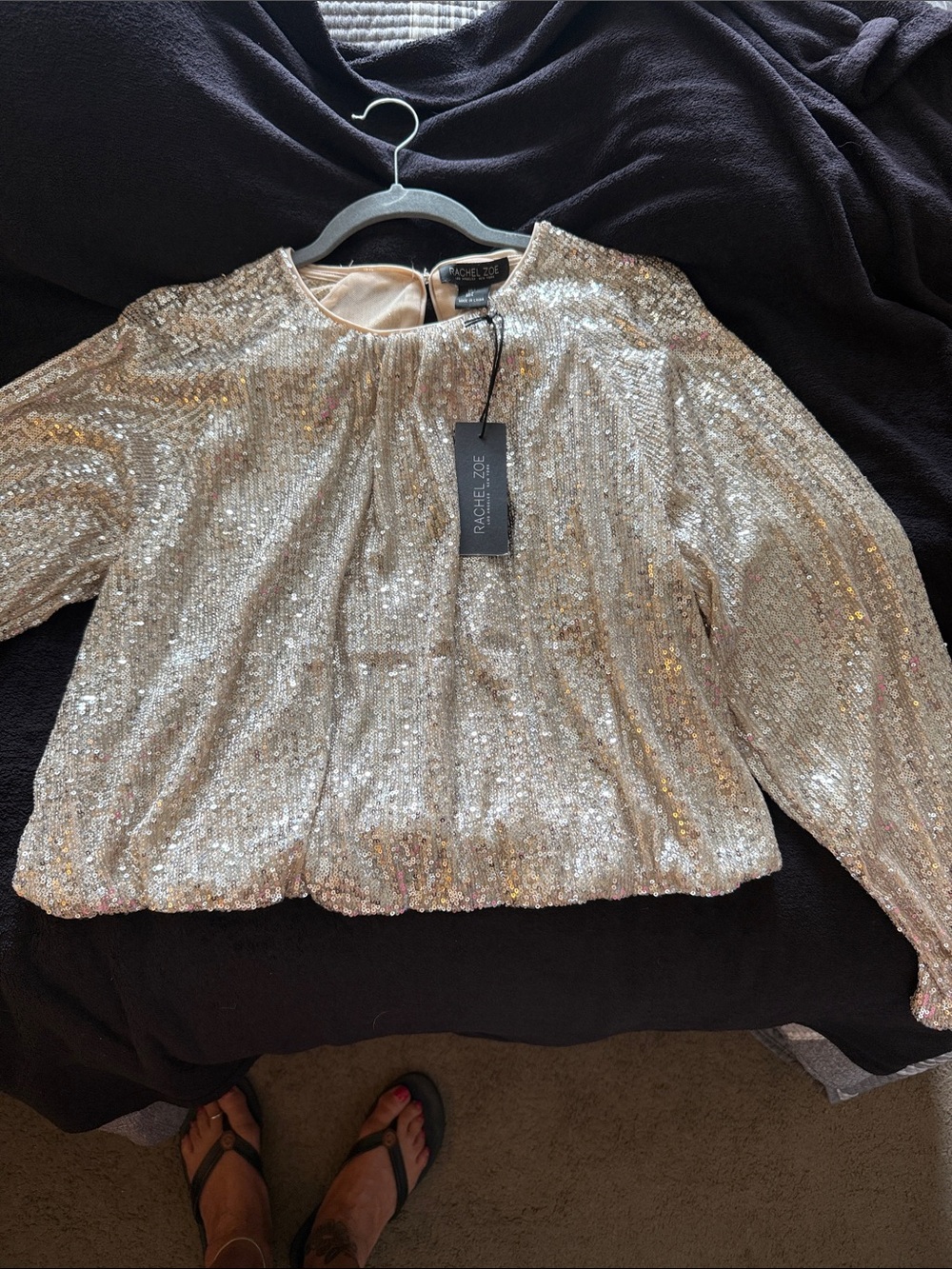 Rachel Zoe Silver Sequin Long-Sleeve Top